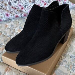 Lucky Brand Black Suede-Look Ankle Booties with Block Heel